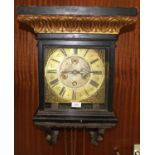 Good Antique brass dial wall clock with gilded ebonised hood together with pendulum and weight