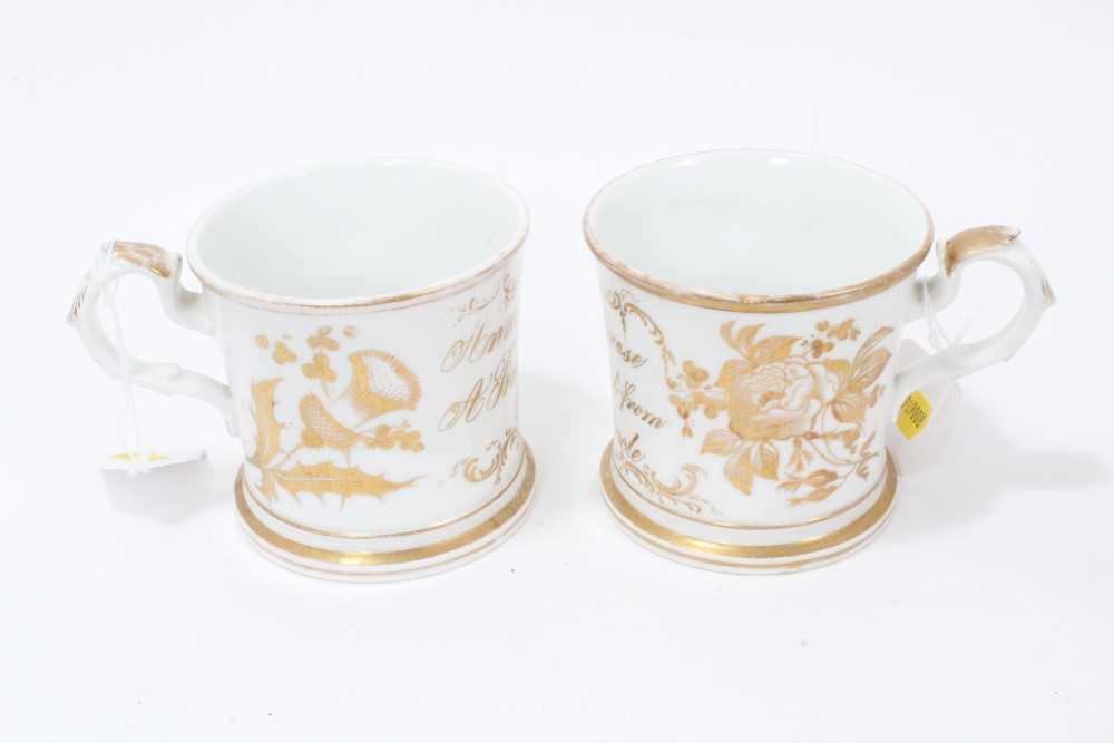 Good collection of six mid-19th century floral painted mugs with dedications, dates etc - Image 3 of 9