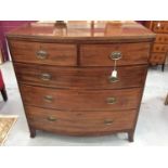 Regency mahogany bowfront chest, with two short over three long drawers on swept bracket feet, 106cm