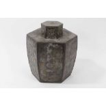 19th century Chinese inlaid pewter hexagonal tea caddy