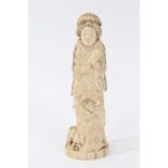 Early 20th century Japanese carved ivory okimono of a Geisha with attendant monkeys