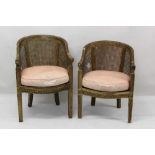Near pair of 19th century French gilt and caned tub chairs