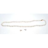 Cultured pearl necklace and earrings