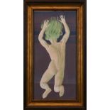 Francis Plummer (1930-2019) egg tempera on board - falling figure, unsigned, framed, 62cm 30cm