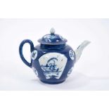 Rare Worcester teapot and cover, circa 1765, painted in underglaze blue