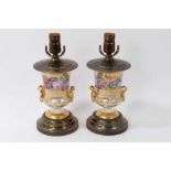 A pair of Coalport vases, circa 1815-20, now mounted as table lamps