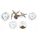 Four antique pocket watch movements to include a Hebdomas Patent, together with antique pocket watch
