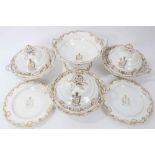 Extensive collection of Chamberlains Worcester dinnerwares with gilt ornament and heraldic arms for