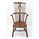 Good rare 18th century yew wood and elm comb back elbow chair