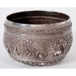 Late 19th century Burmese silver bowl with repoussé decoration