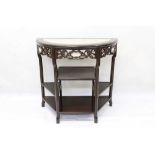 Chinese hardwood and marble inset demi-lune side table.
