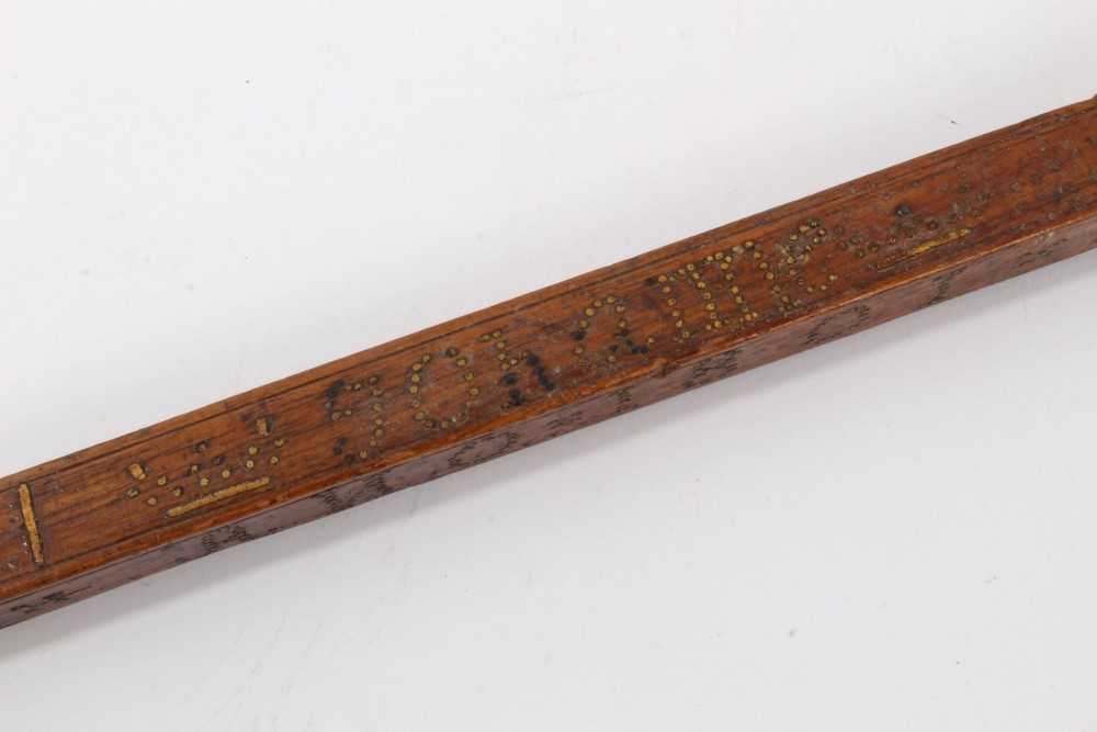 Unusual wood and bone cane with metal inlaid ornament dated 1801 - Image 3 of 7