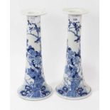 Pair of 19th century Chinese blue and white candlesticks