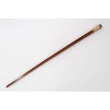 Unusual wood and bone cane with metal inlaid ornament dated 1801