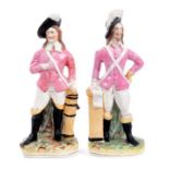 Rare pair of Victorian Staffordshire pottery figures of Charles I and Prince Rupert, both wearing pl