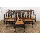 Set of eight Chippendale revival mahogany dining chairs