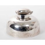 Heavy Late Victorian silver inkwell of domed circular form.