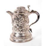George II silver tankard with later Victorian decoration and spout.