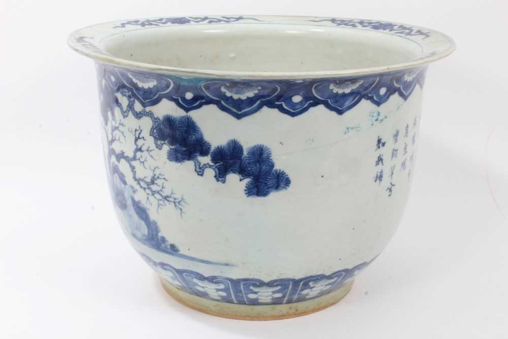 Large early 20th century Chinese blue and white jardiniere, painted with figural scenes and calligra - Image 3 of 10