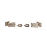 Pair of Art Deco diamond and 18ct white gold cufflinks and dress studs by Gübelin, with single cut a