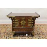Japanese elm and tooled brass mounted table cabinet