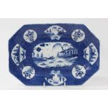 Bow powder blue ground canted rectangular dish, circa 1760