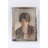 Early 20th century watercolour portrait of a young girl, sterling silver frame