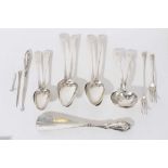 Selection of miscellaneous Georgian and later silver flatware including four table spoons, two desse