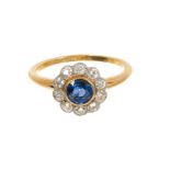 Edwardian sapphire and diamond cluster ring