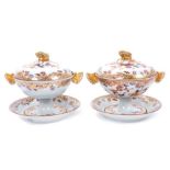 A pair of Spode Stone China sauce tureens, covers and stands