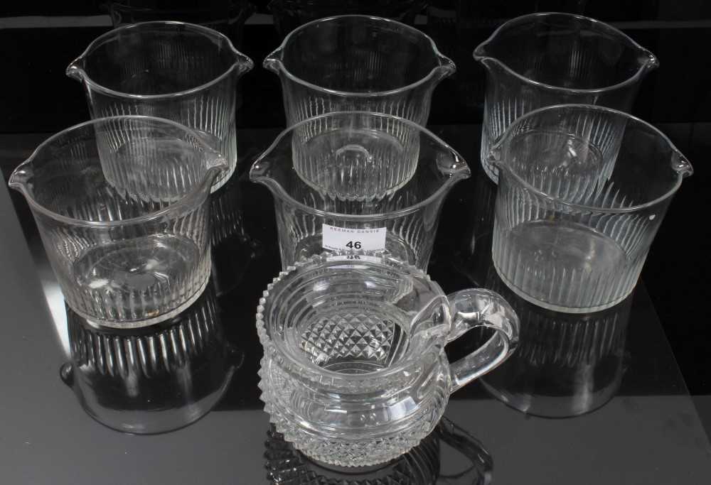 Set of six Georgian facet cut glass wine rinsers, with a regency cut glass cup (7)