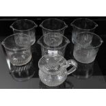 Set of six Georgian facet cut glass wine rinsers, with a regency cut glass cup (7)