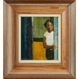 *Donald McIntyre (1923-2009), oil on board - Girl in doorway, signed, 19 x 17cm