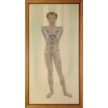 Francis Plummer (1930-2019) egg tempera on board - standing male figure, initialled and dated '82, f