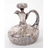 Silver overlaid glass claret jug, marked Sterling Silver, retailers mark Edward & Sons, Glasgow