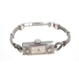 Art Deco ladies' Venus cocktail wristwatch with diamond set case on later 9ct white gold bracelet