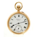 J. W. Benson 18ct gold open faced pocket watch