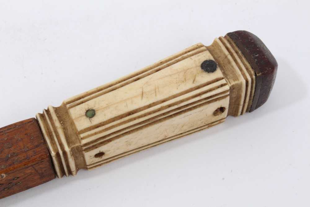 Unusual wood and bone cane with metal inlaid ornament dated 1801 - Image 2 of 7