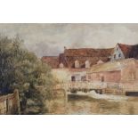Thomas Pyne (1843-1935) watercolour - Mill Pond, Flatford, signed and dated 1894, in glazed gilt fra