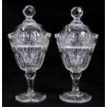 Pair of 19th century cut glass vases and covers, of goblet form, 29cm height