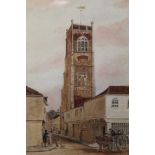 Manner of Thomas Smythe, 19th century watercolour - St Laurence's Church, Ipswich, monogrammed, in