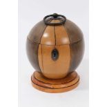 19th century dome form sycamore and stained sycamore tea caddy