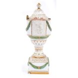 Unusual late 18th century Hochst porcelain urn, painted in enamels and gilt with swags and foliate p