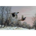 Mark Chester - Through the woods - Pheasants, oil on board, a pair