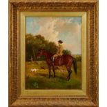 John Duvall (1816-1892) oil on canvas - a sporting scene with a young man on a bay horse with setter
