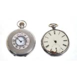 Gentleman's silver half hunter pocket watch with keyless movement in silver case with London import