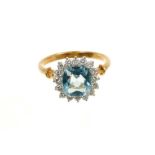 Aquamarine and diamond cluster ring