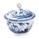 Worcester blue and white Candle Fence pattern sucrier and cover, circa