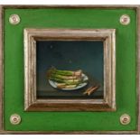 Lincoln Taber oil on panel - still life of asparagus