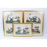 Group of Chinese paintings on rice paper - five in three frames